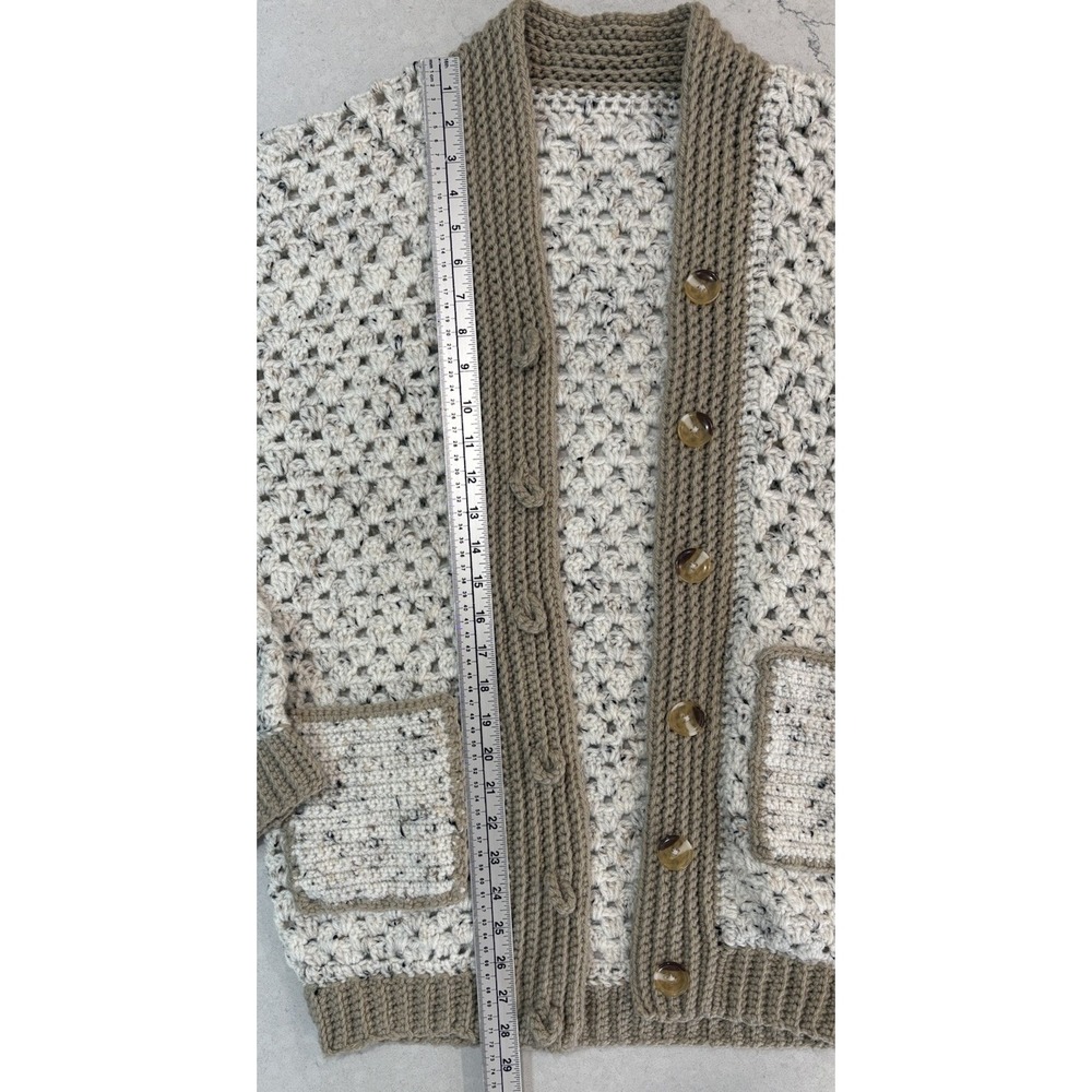 Handmade Crochet Hexagon Cardigan Sweater Unisex M/L Granny Square Pockets Boho - Picture 3 of 6
